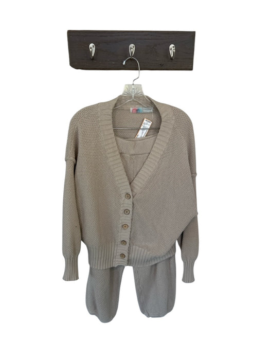 FP Movement Size S Taupe Cotton Long Sleeve Waffle Jogger Buttons Pant Set Taupe / S