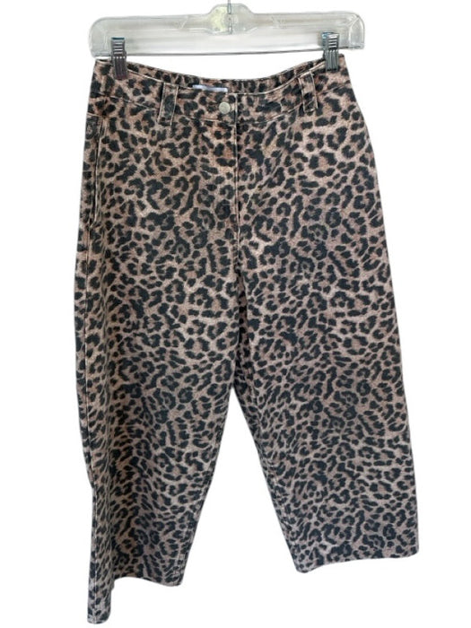 Topshop Size 4 Brown & Black Cotton High Waist Barrel Leg Animal Print Pants Brown & Black / 4