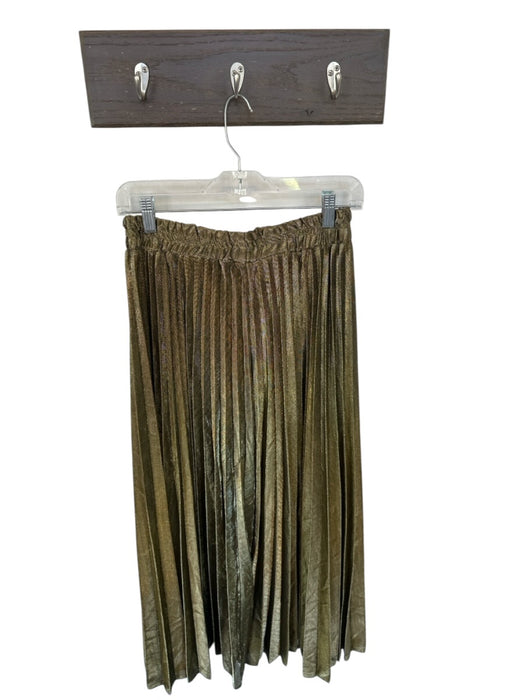 Love J Size L Gold & Black Polyester Elastic Waist Acordian Pleated Maxi Skirt Gold & Black / L