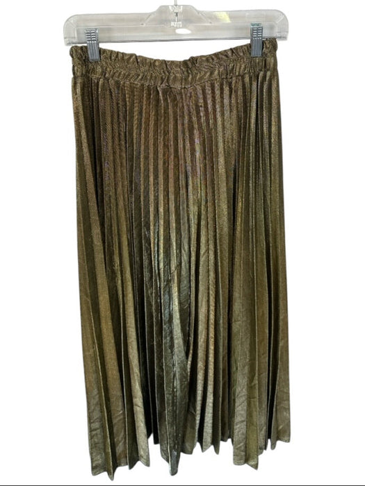 Love J Size L Gold & Black Polyester Elastic Waist Acordian Pleated Maxi Skirt Gold & Black / L