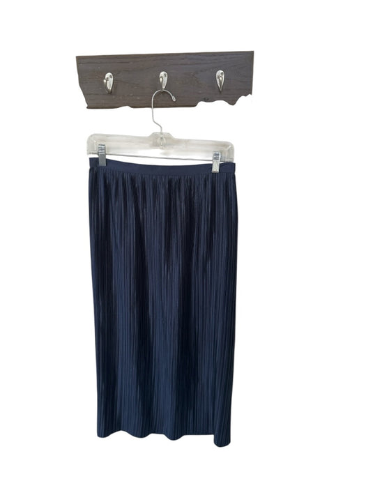 Tibi Size 2 Navy Polyester Back Zip Acordian Pleated Midi Skirt Navy / 2