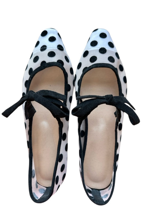 Shoe Size 40 White & Black Mesh Velvet Accent Polka Dot Bow Flats White & Black / 40