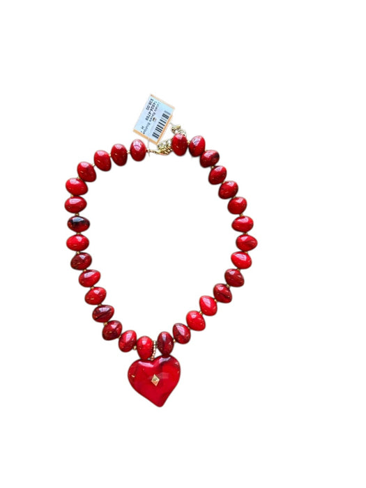 Red & Gold Resin Beaded Heart Necklace Red & Gold