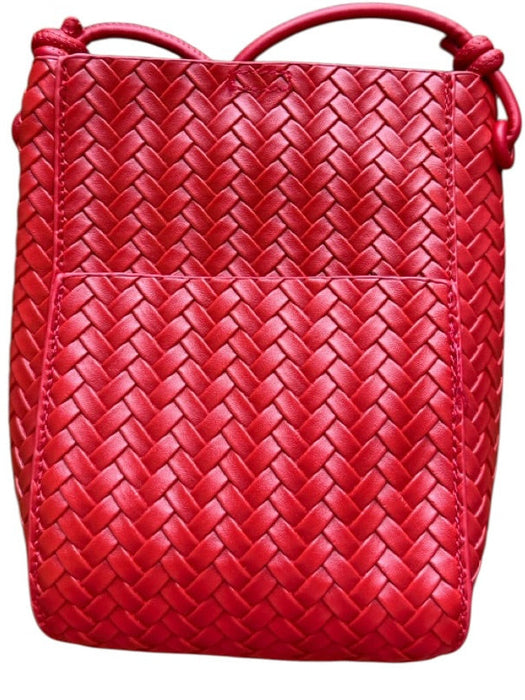 Red Vegan Leather Basket Weave Crossbody Bag Red / S