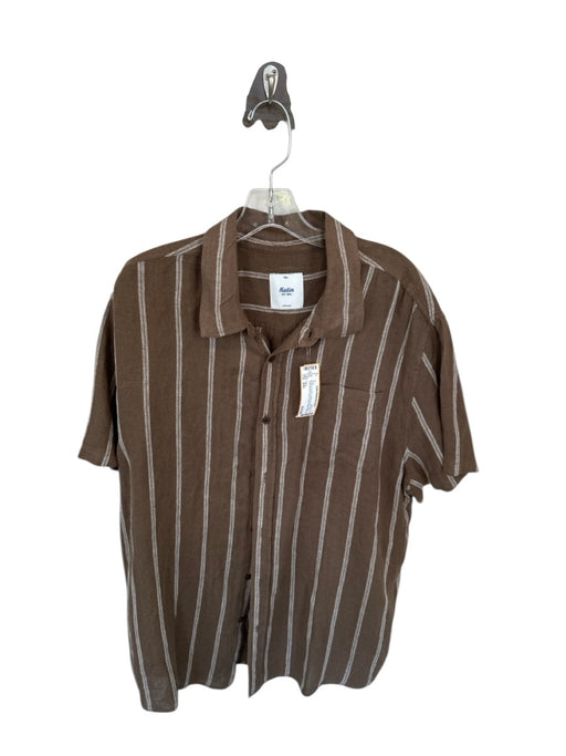 Katin Size XXL Brown & Cream Cotton & Linen Lines Button Down Men's Shirt Brown & Cream / XXL