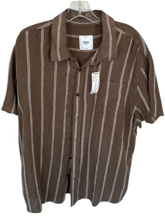 Katin Size XXL Brown & Cream Cotton & Linen Lines Button Down Men's Shirt Brown & Cream / XXL