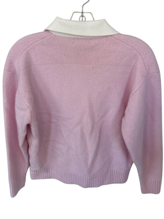 J. Crew Size M Pink & White Wool Collar Long Sleeve Buttons Sweater Pink & White / M