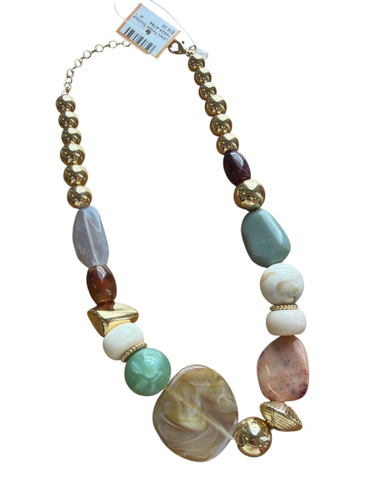 Sage & Cream Resin Beaded Round Beads Gold Hardware Necklace Sage & Cream