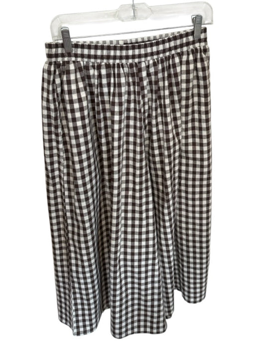 Size M Brown & Cream Cotton Elastic Waist Gingham Wide Leg Cropped Pants Brown & Cream / M