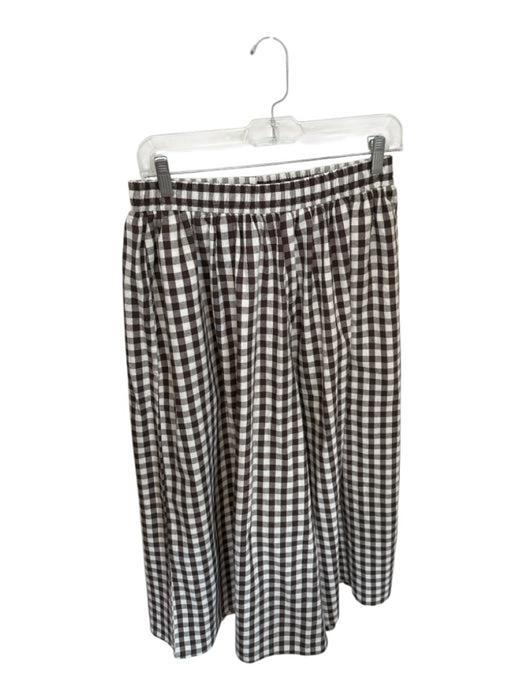 Size M Brown & Cream Cotton Elastic Waist Gingham Wide Leg Cropped Pants Brown & Cream / M