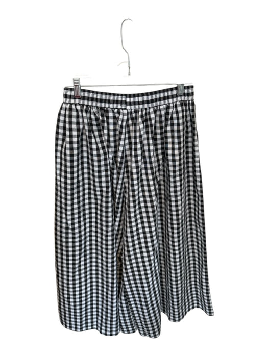Size M Black & White Cotton Elastic Waist Gingham Wide Leg Cropped Pants Black & White / M