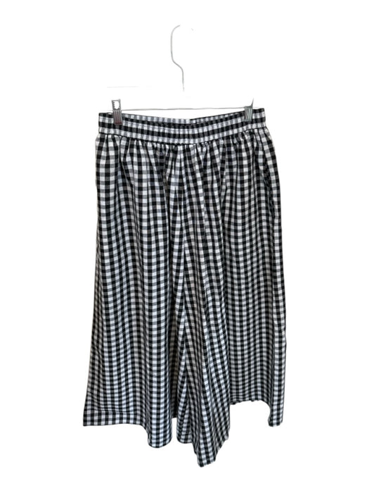 Size M Black & White Cotton Elastic Waist Gingham Wide Leg Cropped Pants Black & White / M