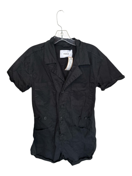 Pistola Size S Black Cotton Short Sleeve Button Down Cargo Pockets Romper Black / S
