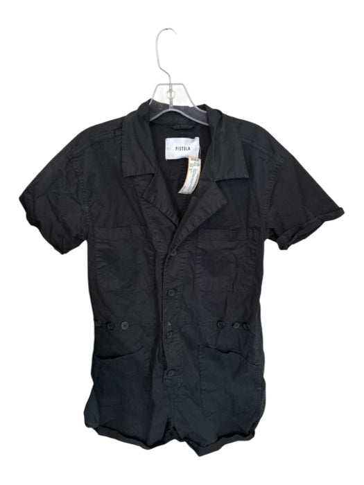 Pistola Size S Black Cotton Short Sleeve Button Down Cargo Pockets Romper Black / S