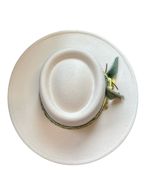 Cream & Green Polyester Ribbon Leather Accents Wide Brim Hat Cream & Green / M
