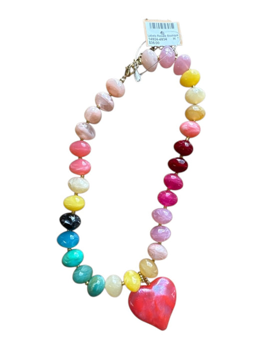 Multi Resin Chunky Beads Heart Pendant Necklace Multi