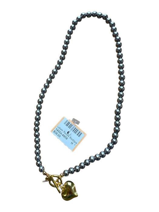 Silver & Gold Stainless steel Round Beads Heart Pendant Toggle Necklace Silver & Gold