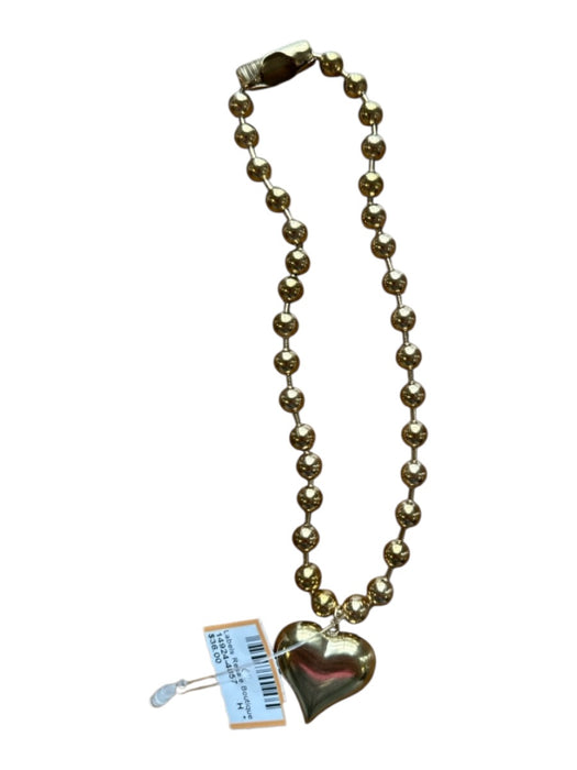 Gold Stainless steel Round Beads Heart Pendant Necklace Gold