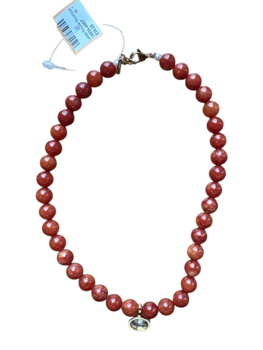 Rust & Gold Stone Beads Faux Diamonds Pendant Necklace Rust & Gold