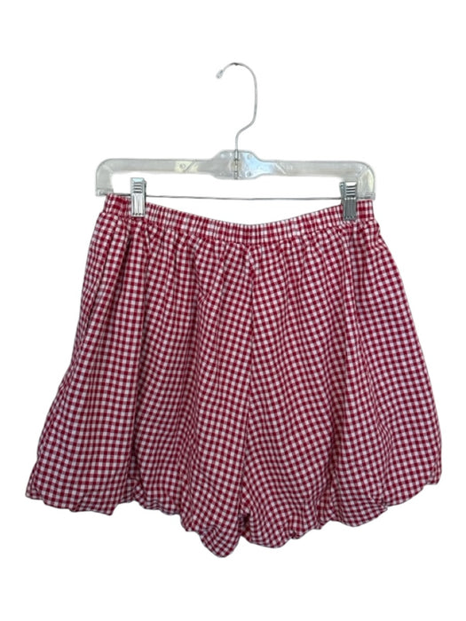 Size M Red & White Cotton Elastic Waist Checkered Bubble Hem Shorts Red & White / M