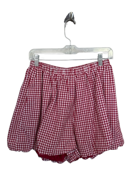 Size M Red & White Cotton Elastic Waist Checkered Bubble Hem Shorts Red & White / M