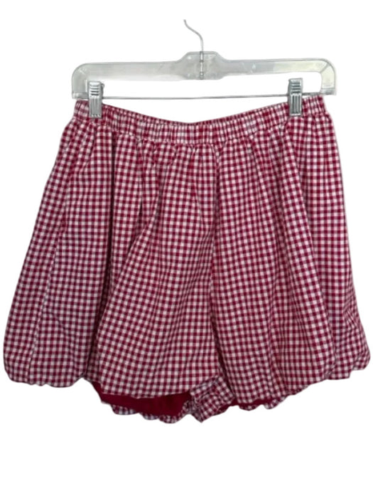 Size M Red & White Cotton Elastic Waist Checkered Bubble Hem Shorts Red & White / M