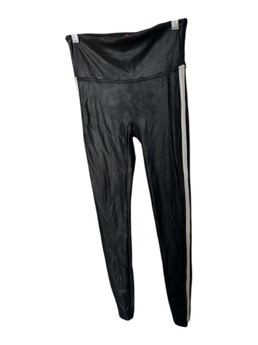 Spanx Size M Black & White Coated Elastic Waist Side Stripe Leggings Black & White / M