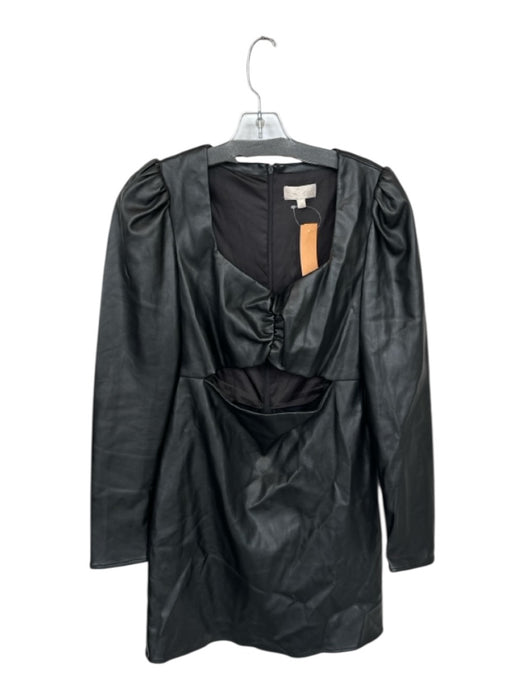 Ronny Kobo Size L Black Vegan Leather Long Sleeve Keyhole Front Back Zip Dress Black / L
