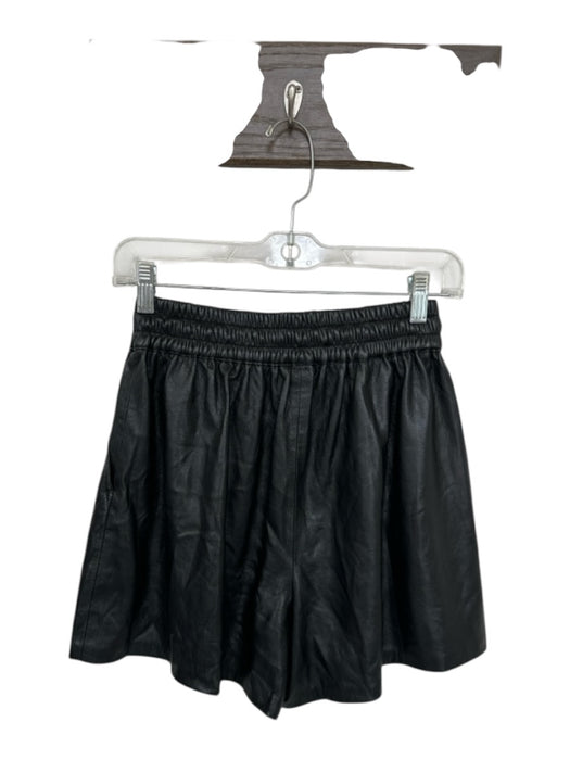 Good American Size 1/S Black Vegan Leather High Waist Drawstring Shorts Black / 1/S
