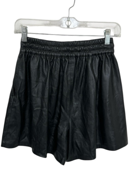 Good American Size 1/S Black Vegan Leather High Waist Drawstring Shorts Black / 1/S