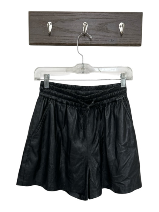 Good American Size 1/S Black Vegan Leather High Waist Drawstring Shorts Black / 1/S