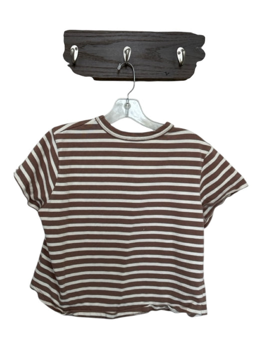 Tuckernuck Size M Brown & Cream Cotton Short Sleeve Striped Cropped Top Brown & Cream / M