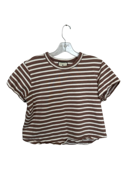 Tuckernuck Size M Brown & Cream Cotton Short Sleeve Striped Cropped Top Brown & Cream / M