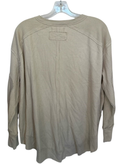 We The Free Size XS Tan Cotton Long Sleeve Waffle V Neck Top Tan / XS