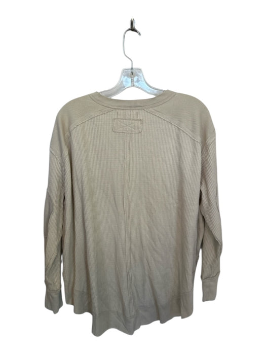 We The Free Size XS Tan Cotton Long Sleeve Waffle V Neck Top Tan / XS