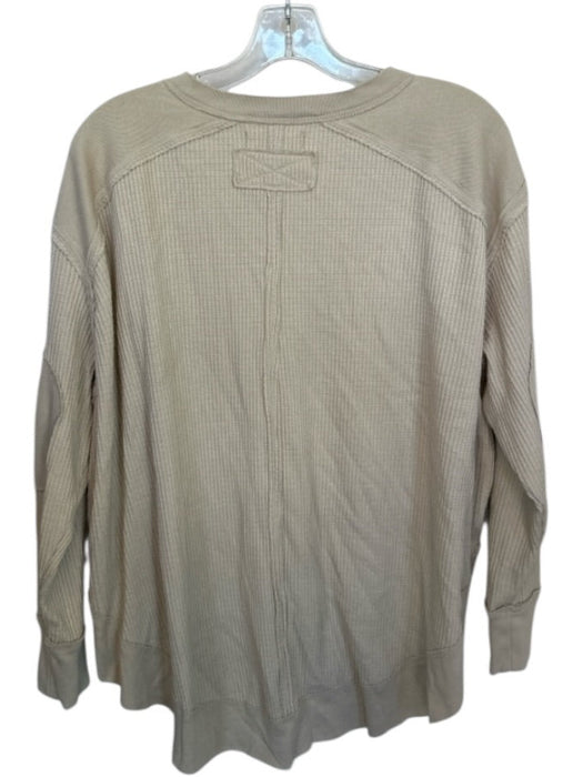 We The Free Size XS Tan Cotton Long Sleeve Waffle V Neck Top Tan / XS
