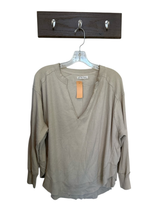We The Free Size XS Tan Cotton Long Sleeve Waffle V Neck Top Tan / XS