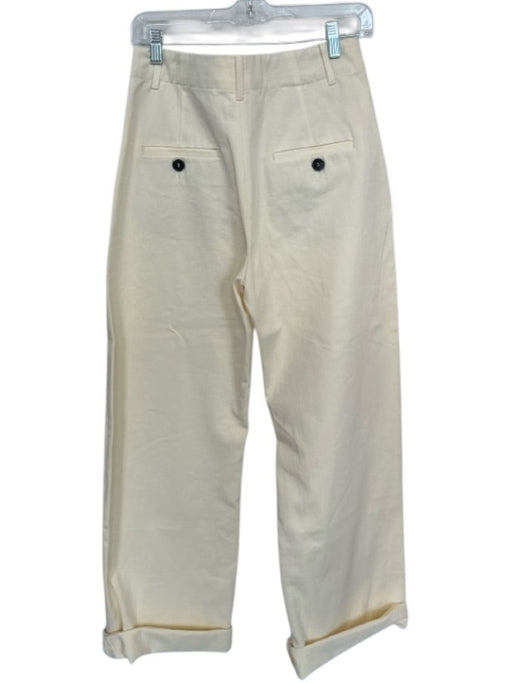 Zara Size S Cream Cotton High Waist Pleat Cuffed Trouser Pants Cream / S