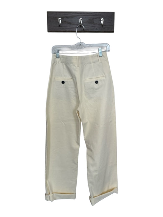 Zara Size S Cream Cotton High Waist Pleat Cuffed Trouser Pants Cream / S