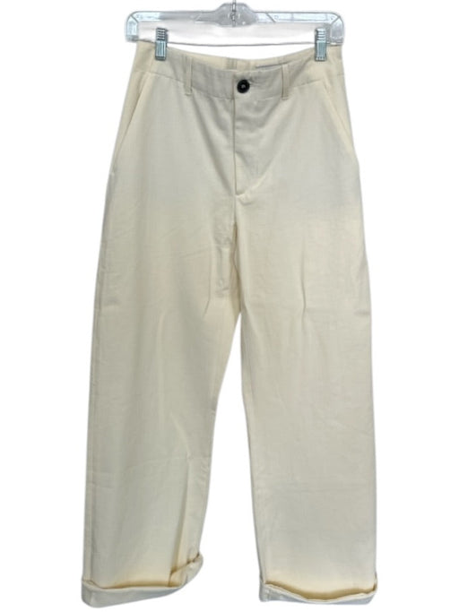 Zara Size S Cream Cotton High Waist Pleat Cuffed Trouser Pants Cream / S