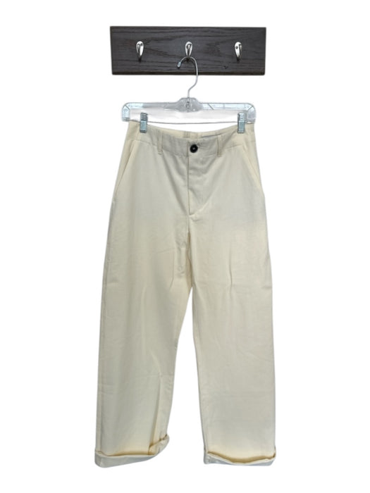 Zara Size S Cream Cotton High Waist Pleat Cuffed Trouser Pants Cream / S