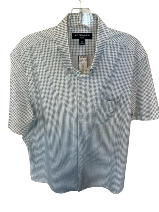 Mizzen + Main Size L Gray & White Polyester Blend Dots Button Down Men's Shirt Gray & White / L