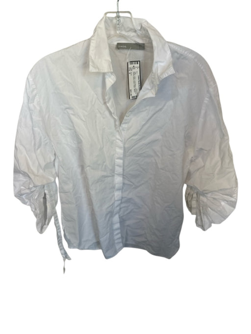Vince Size 6 White Cotton Long Sleeve Drawstring Sleeve Button Down Poplin Top White / 6
