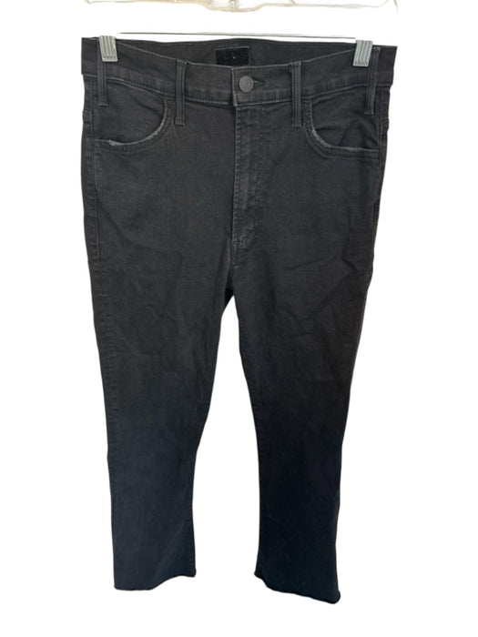 Mother Size 28 Black Cotton Blend High Waist Bootcut Raw Hem Jeans Black / 28