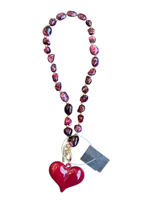 Maroon Resin Chunky Beads Heart Pendant Toggle Necklace Maroon
