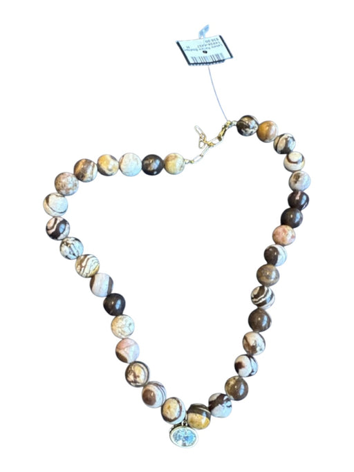Brown & Gold Stone Beads Round Beads Faux Diamonds Necklace Brown & Gold