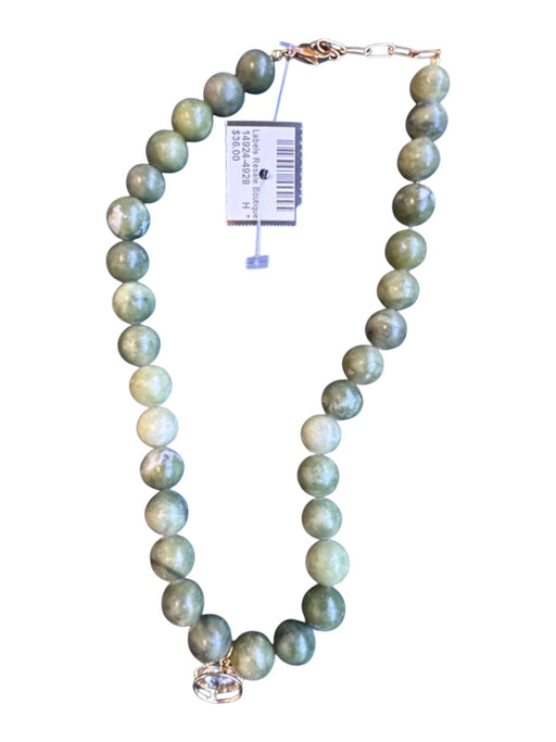 Green & Gold Stone Beads Round Beads Faux Diamonds Necklace Green & Gold