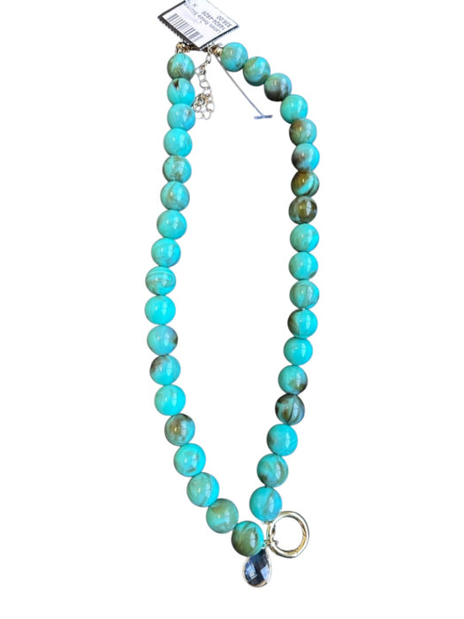 Turquiose Beaded Round Beads Faux Diamonds Necklace Turquiose