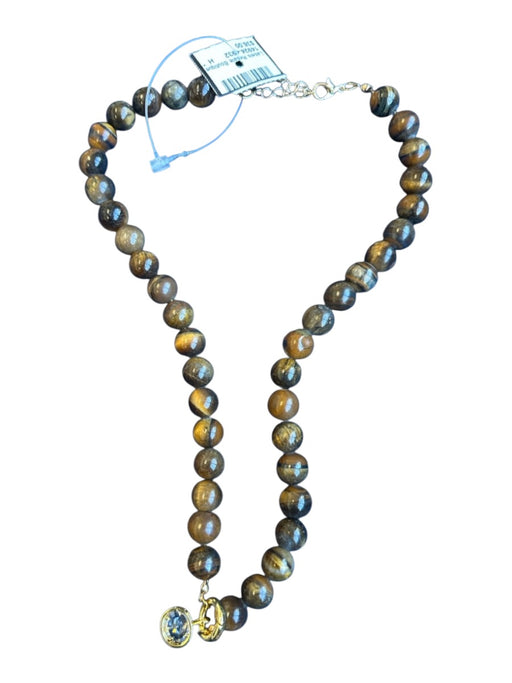 Brown Stone Beads Round Beads Faux Diamonds Necklace Brown