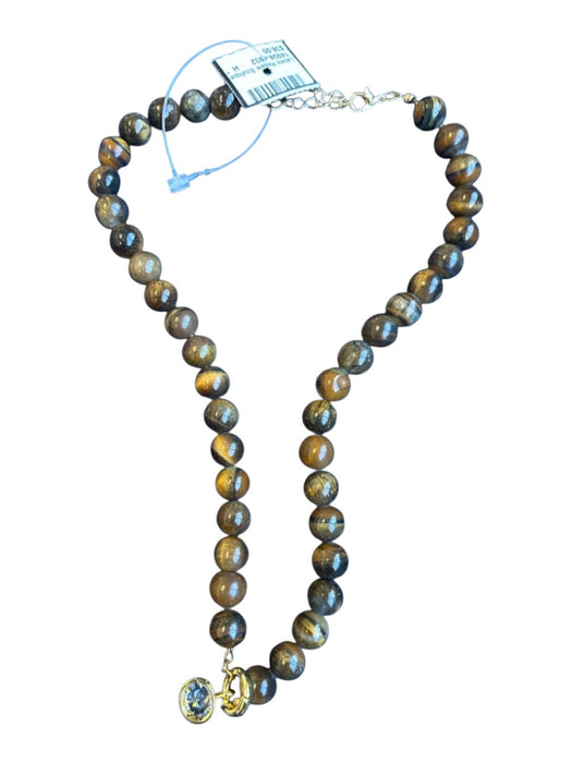 Brown Stone Beads Round Beads Faux Diamonds Necklace Brown
